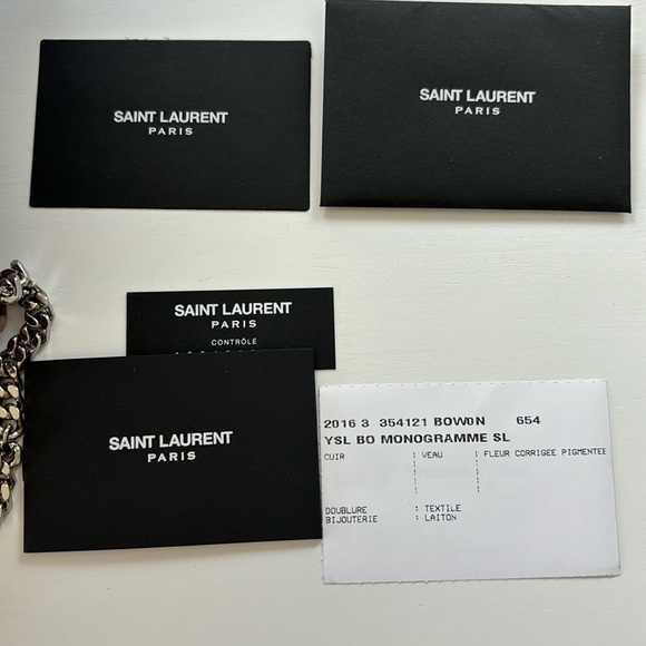 YSL Small Kate Leather Chain Flap Bag Grained Crossbody Taupe Brown Fleur - Picture 10 of 10